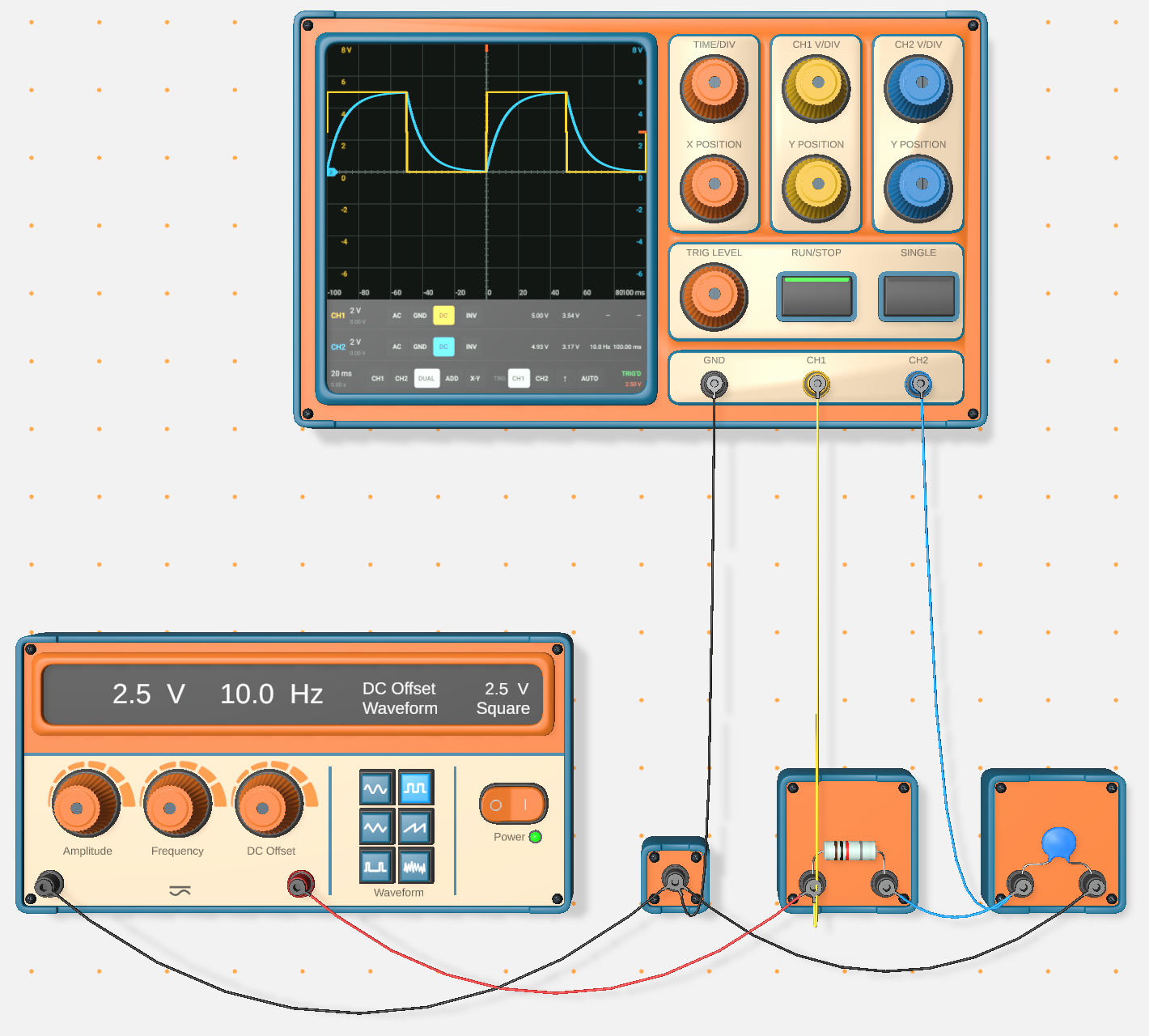 An oscilloscope and a signal generator in Experimenters